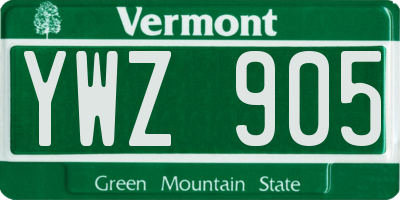 VT license plate YWZ905
