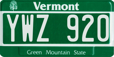 VT license plate YWZ920