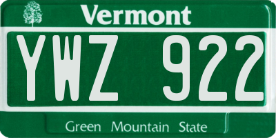 VT license plate YWZ922