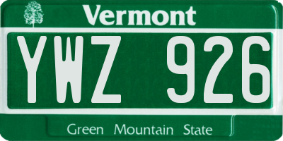 VT license plate YWZ926