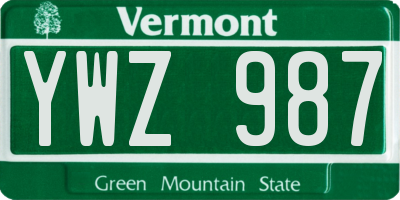 VT license plate YWZ987