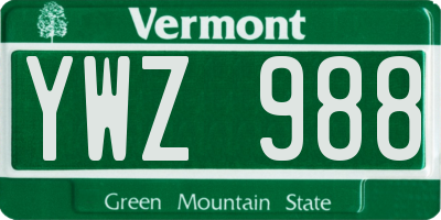 VT license plate YWZ988