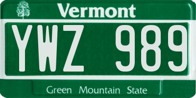 VT license plate YWZ989