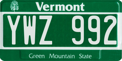 VT license plate YWZ992