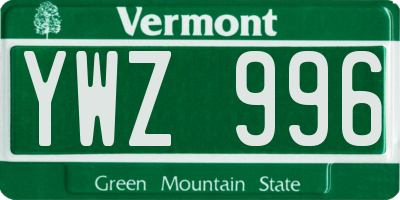 VT license plate YWZ996