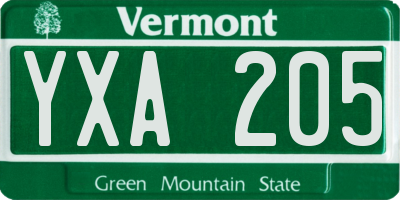 VT license plate YXA205