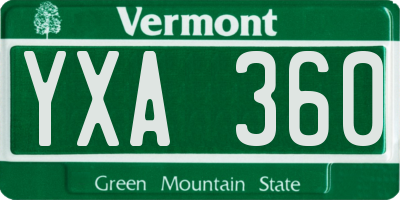 VT license plate YXA360