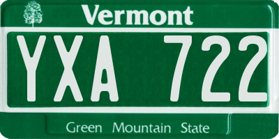VT license plate YXA722