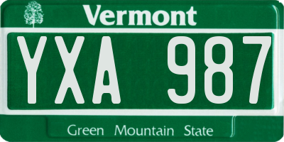 VT license plate YXA987
