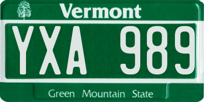 VT license plate YXA989