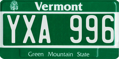 VT license plate YXA996