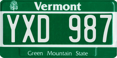 VT license plate YXD987