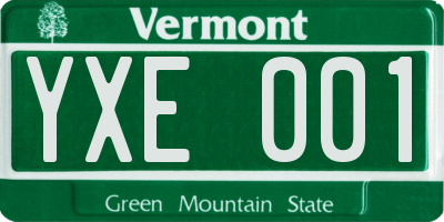 VT license plate YXE001