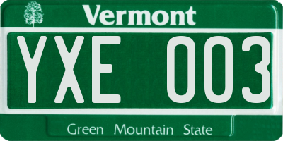 VT license plate YXE003