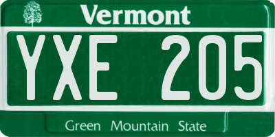 VT license plate YXE205