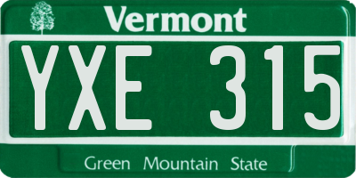 VT license plate YXE315