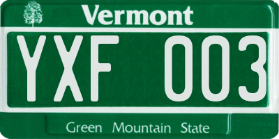 VT license plate YXF003