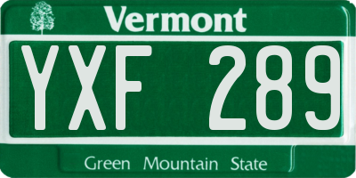 VT license plate YXF289