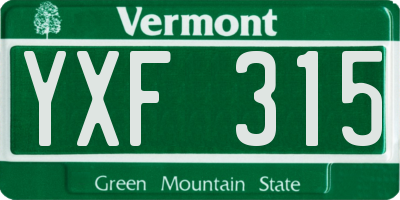 VT license plate YXF315