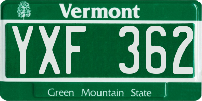 VT license plate YXF362