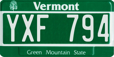 VT license plate YXF794