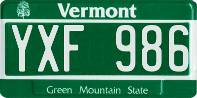 VT license plate YXF986