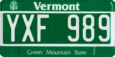 VT license plate YXF989