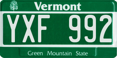 VT license plate YXF992