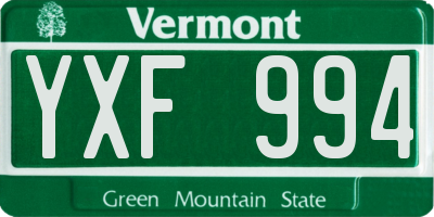 VT license plate YXF994