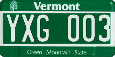 VT license plate YXG003