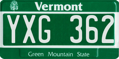 VT license plate YXG362