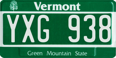 VT license plate YXG938
