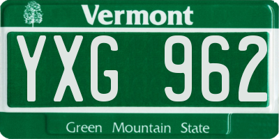 VT license plate YXG962