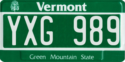 VT license plate YXG989