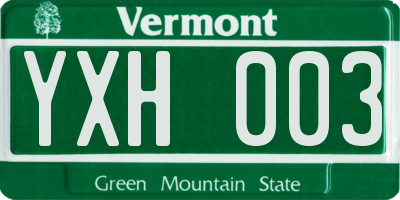 VT license plate YXH003
