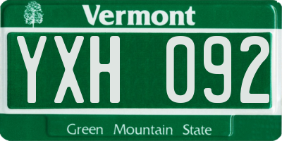 VT license plate YXH092