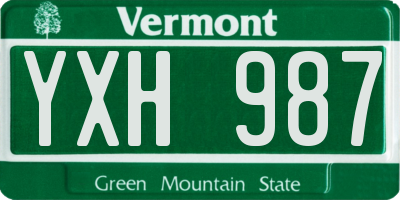 VT license plate YXH987