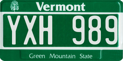 VT license plate YXH989