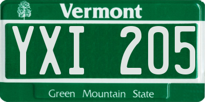VT license plate YXI205