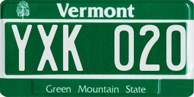 VT license plate YXK020