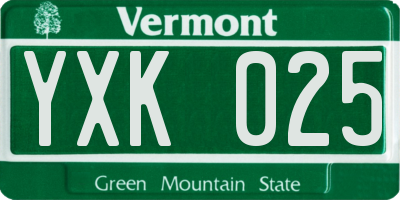 VT license plate YXK025