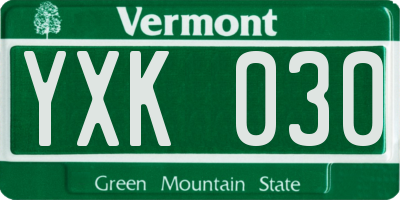 VT license plate YXK030