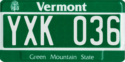 VT license plate YXK036