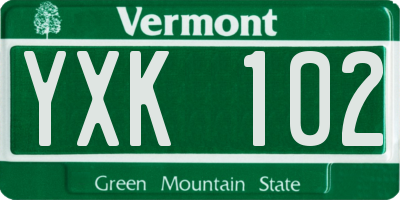 VT license plate YXK102