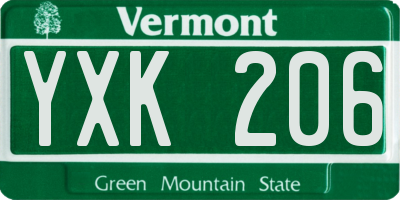 VT license plate YXK206