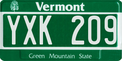 VT license plate YXK209