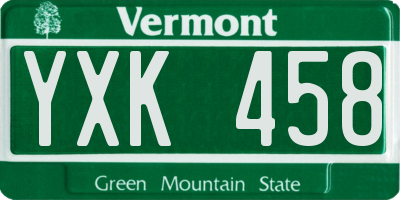 VT license plate YXK458