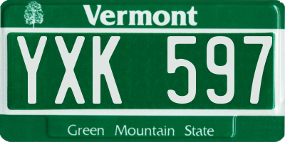 VT license plate YXK597