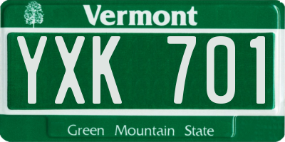 VT license plate YXK701
