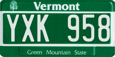 VT license plate YXK958